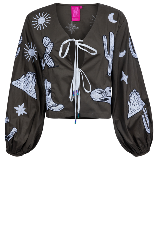 Queen of Sparkles Western Icon Tie Up Top