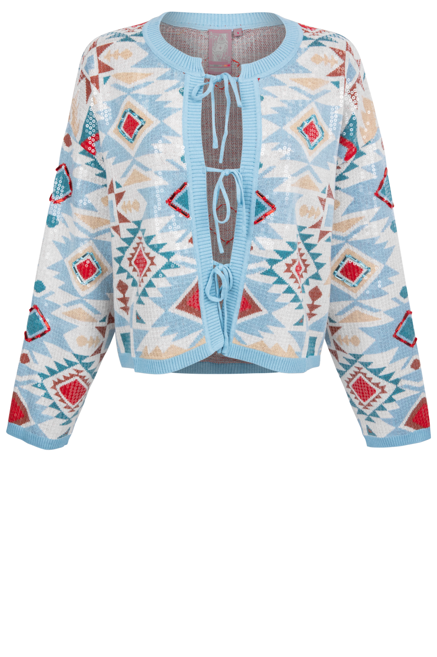Queen of Sparkles Blue Sequin Aztec Sweater