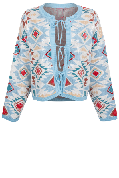Queen of Sparkles Blue Sequin Aztec Sweater