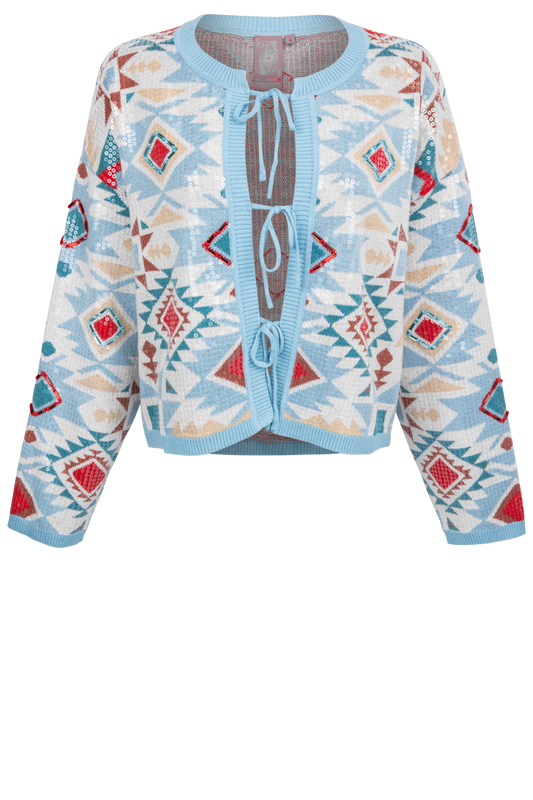 Queen of Sparkles Blue Sequin Aztec Sweater