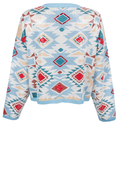 Queen of Sparkles Blue Sequin Aztec Sweater