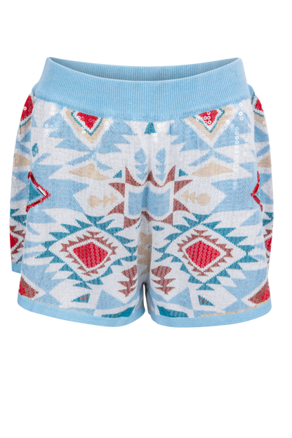Queen of Sparkles Blue Sequin Aztec Shorts
