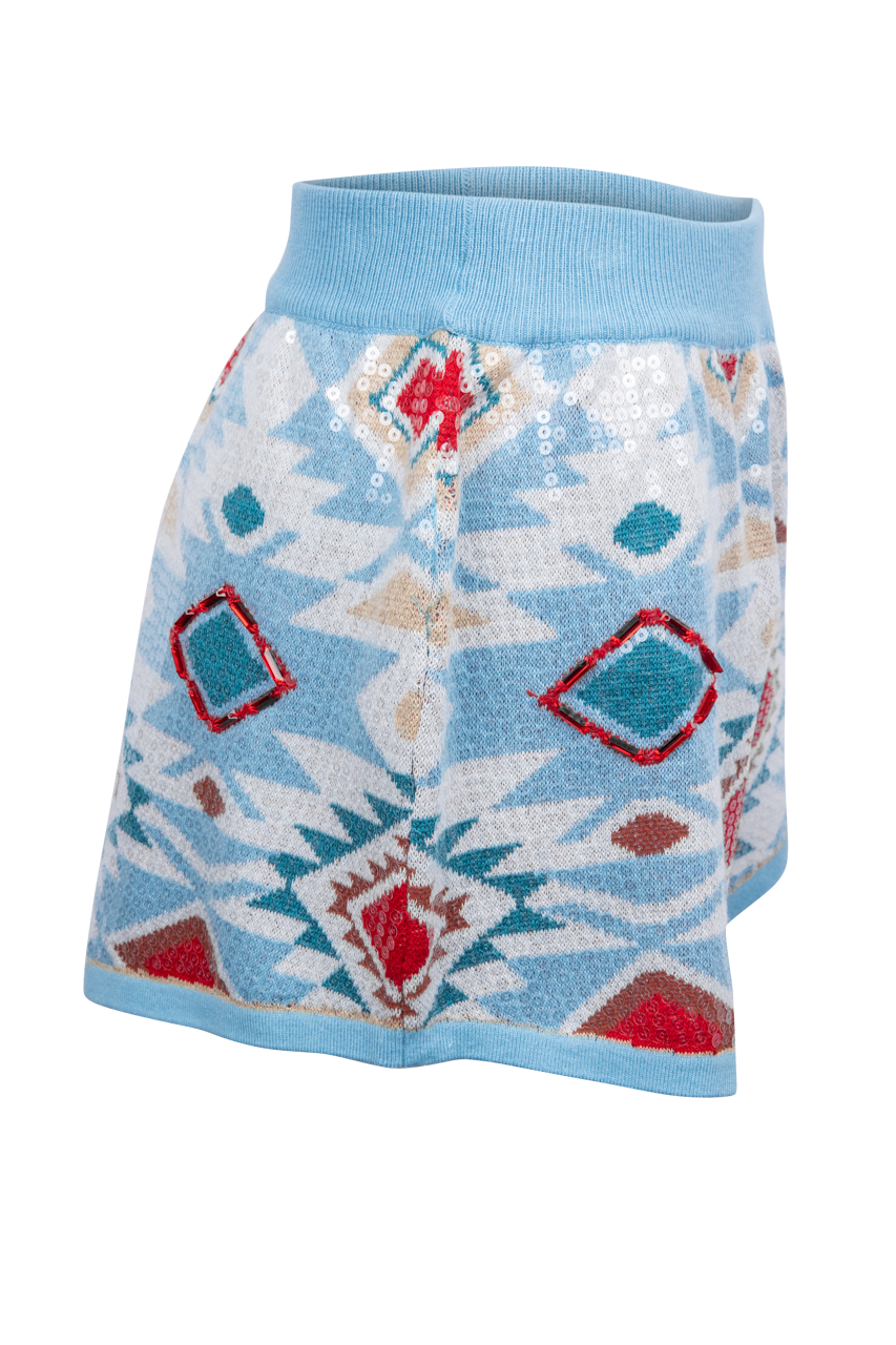 Queen of Sparkles Blue Sequin Aztec Shorts