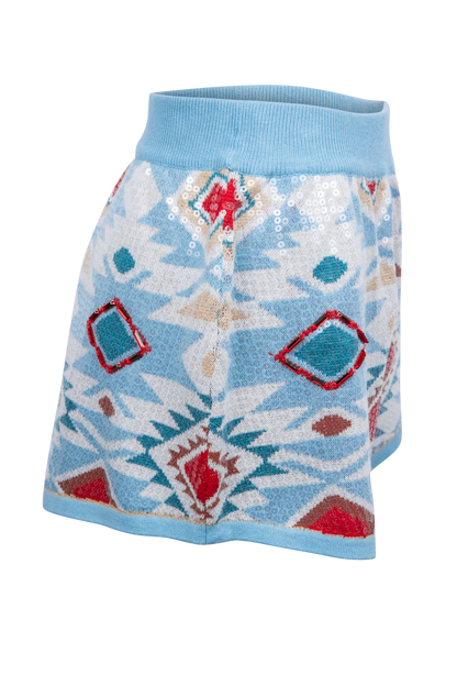 Queen of Sparkles Blue Sequin Aztec Shorts