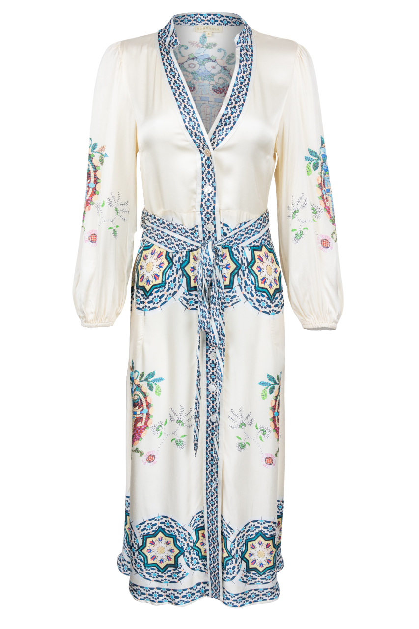 RubyYaya Floral Satin Midi Dress