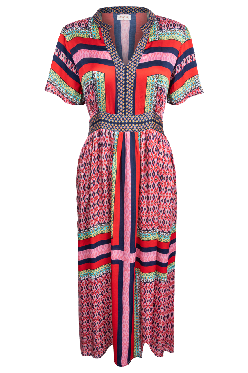 LulaSoul Printed Red Midi Dress