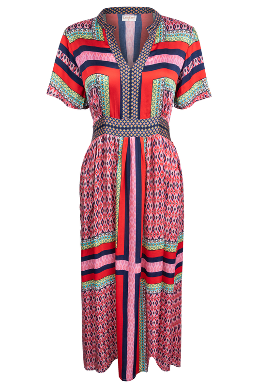 LulaSoul Printed Red Midi Dress