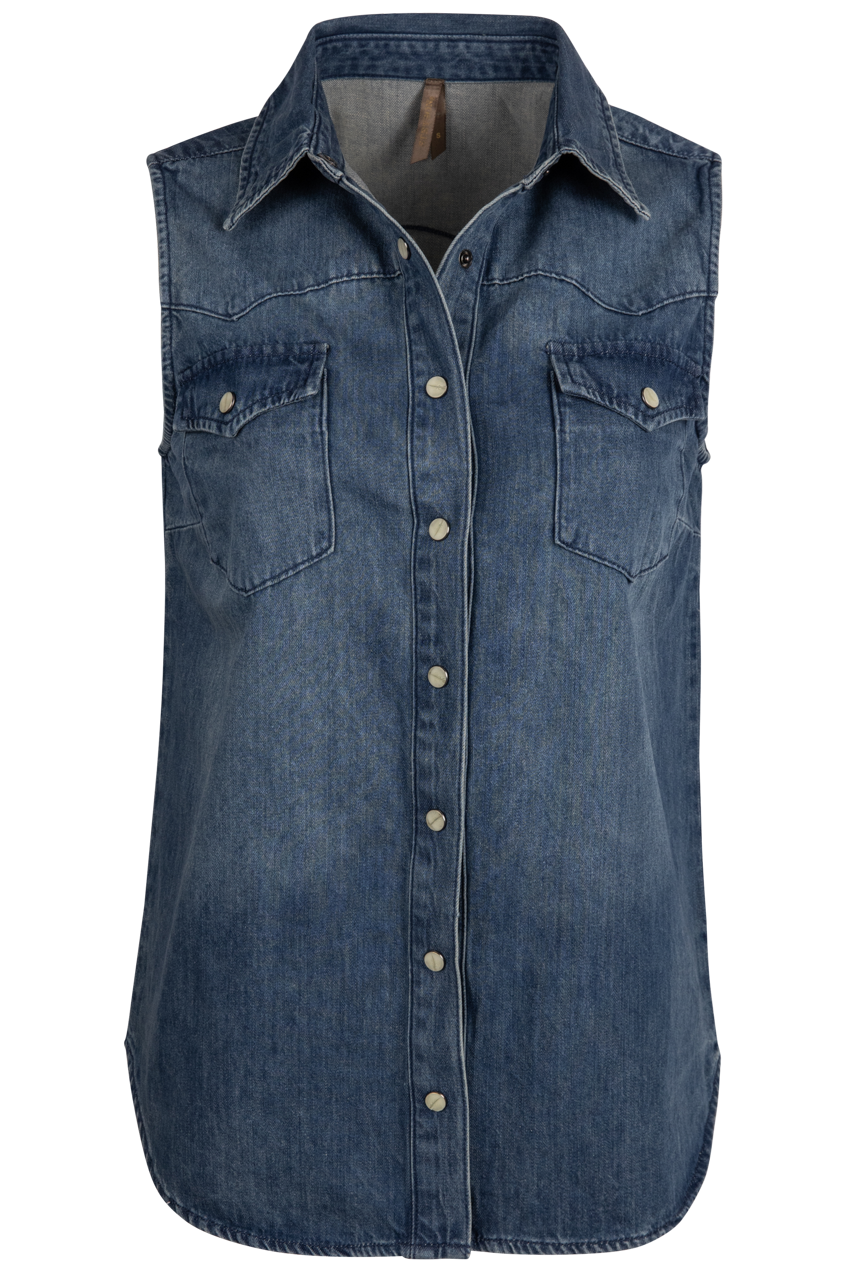 Cowgirl Embroidered Denim Sleeveless Shirt