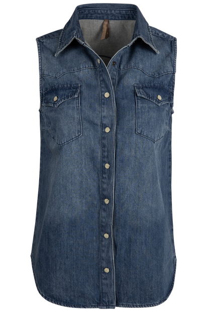 Cowgirl Embroidered Denim Sleeveless Shirt