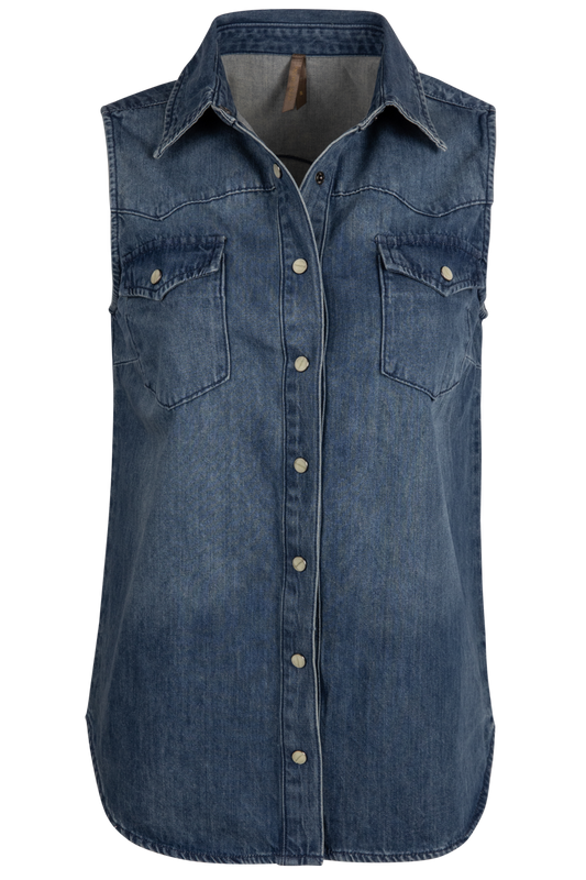 Cowgirl Embroidered Denim Sleeveless Shirt