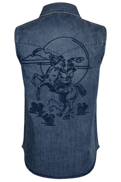 Cowgirl Embroidered Denim Sleeveless Shirt