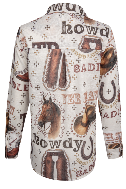 Tasha Polizzi Howdy Print Knit Shirt