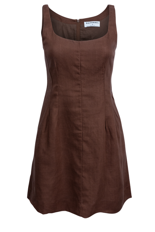 Raisonnel Brown Square Neck Mini Dress