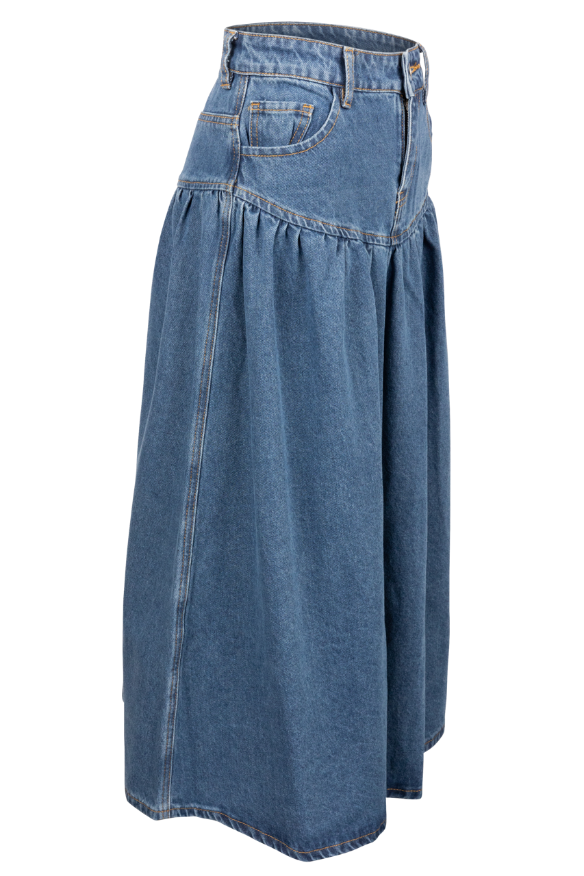 Raisonnel Tiered Denim Maxi Skirt
