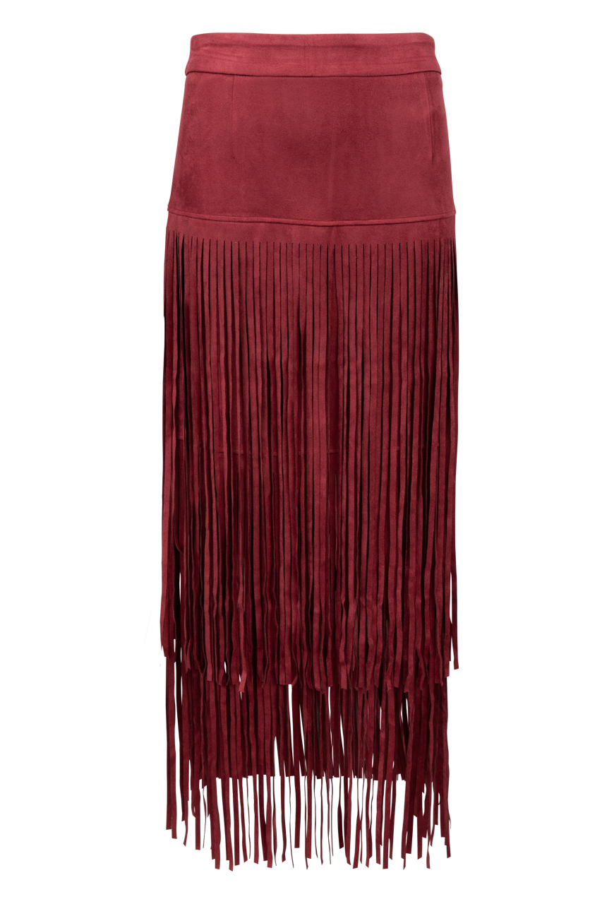 Adore Faux Suede Long Fringe Skirt