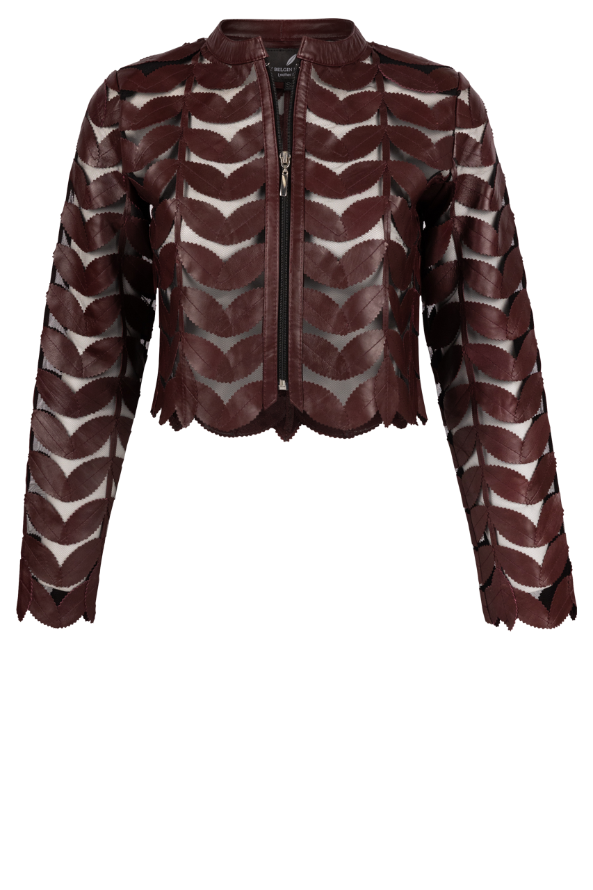 Belgin Francis Burgundy Cropped Leather Jacket