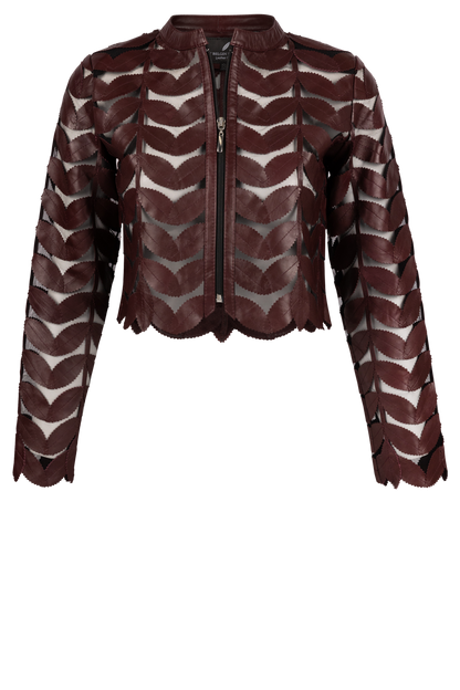 Belgin Francis Burgundy Cropped Leather Jacket