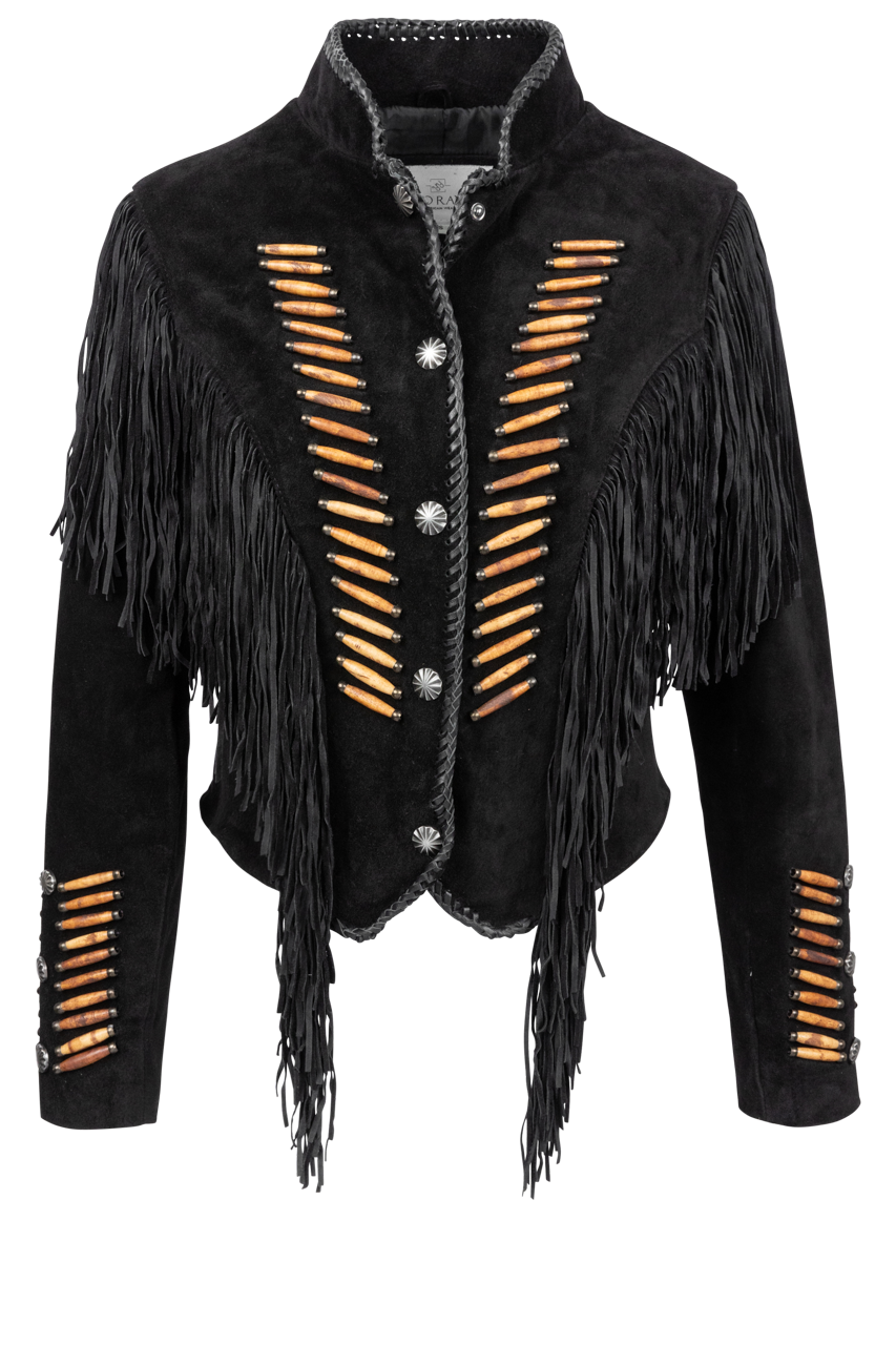 Pinto Ranch Bone Bead Suede Fringe Jacket