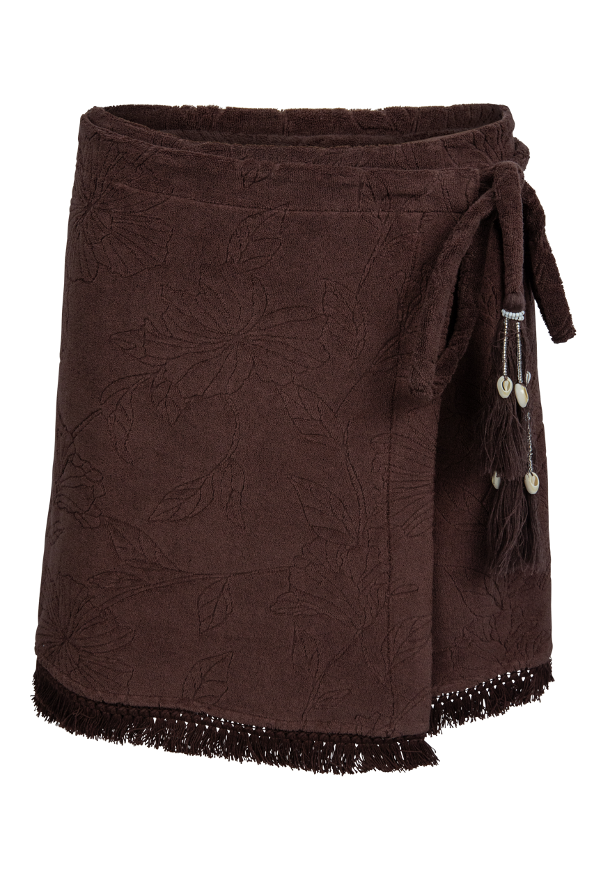 Sable Bloom Fringe Wrap Mini Skirt