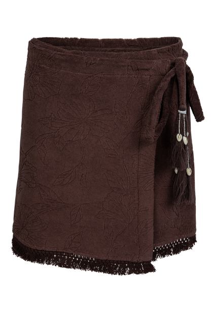 Sable Bloom Fringe Wrap Mini Skirt