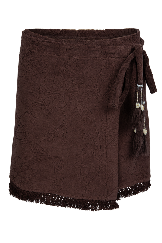 Sable Bloom Fringe Wrap Mini Skirt