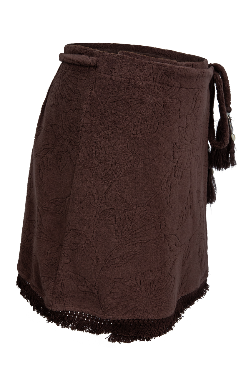 Sable Bloom Fringe Wrap Mini Skirt