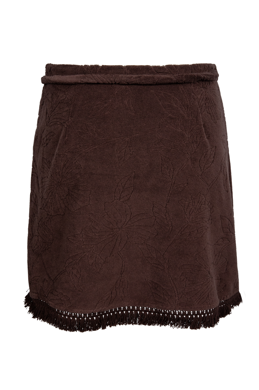 Sable Bloom Fringe Wrap Mini Skirt