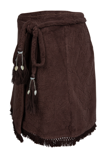 Sable Bloom Fringe Wrap Mini Skirt