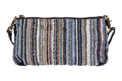 Striped fabric pouch with a zipper on a white background