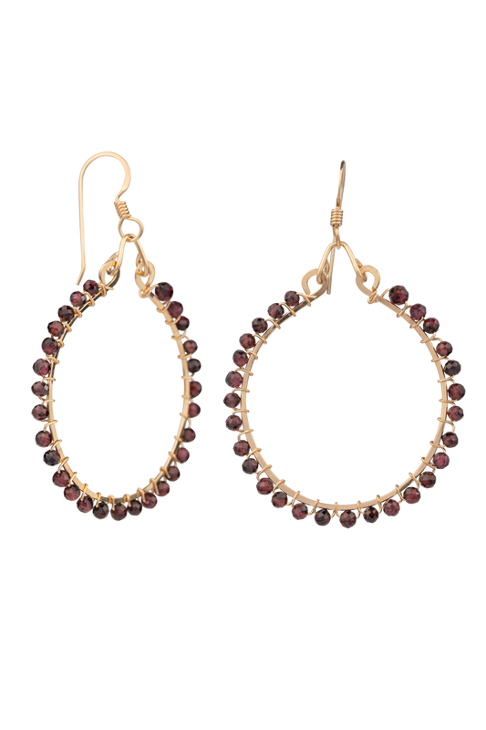 Brown Eyed Girl Red Garnet Hoop Earrings