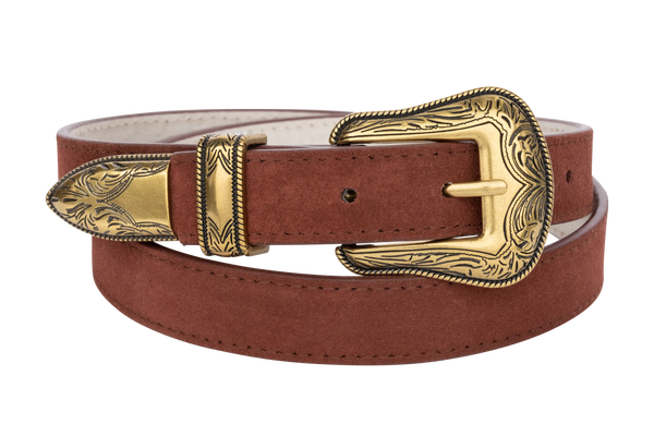Axesoria West Brown and Gold Suede Belt | Pinto Ranch