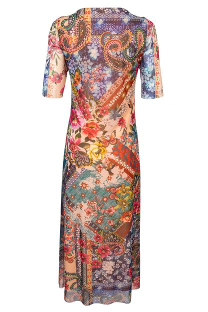 johnny was mesh dress Loane this elegant slip 3/4 SLEEVE MESH MIDI DRESS