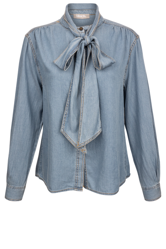 Blue B Tie Neck Chambray Blouse