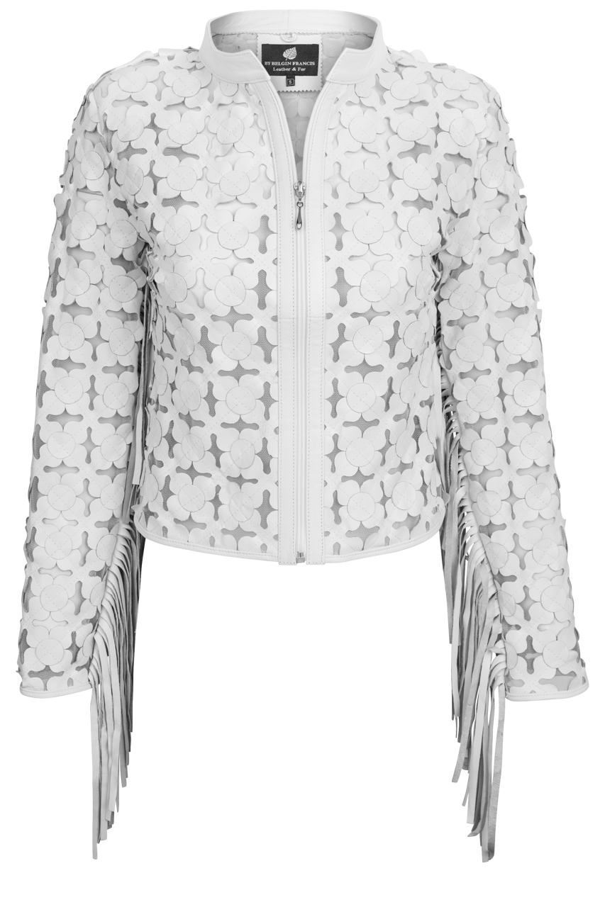 Belgin Francis White Shamrock Leather Jacket