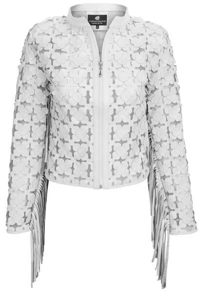 Belgin Francis White Shamrock Leather Jacket