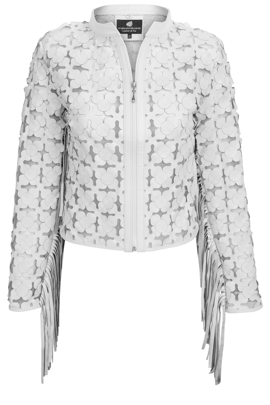 Belgin Francis White Shamrock Leather Jacket