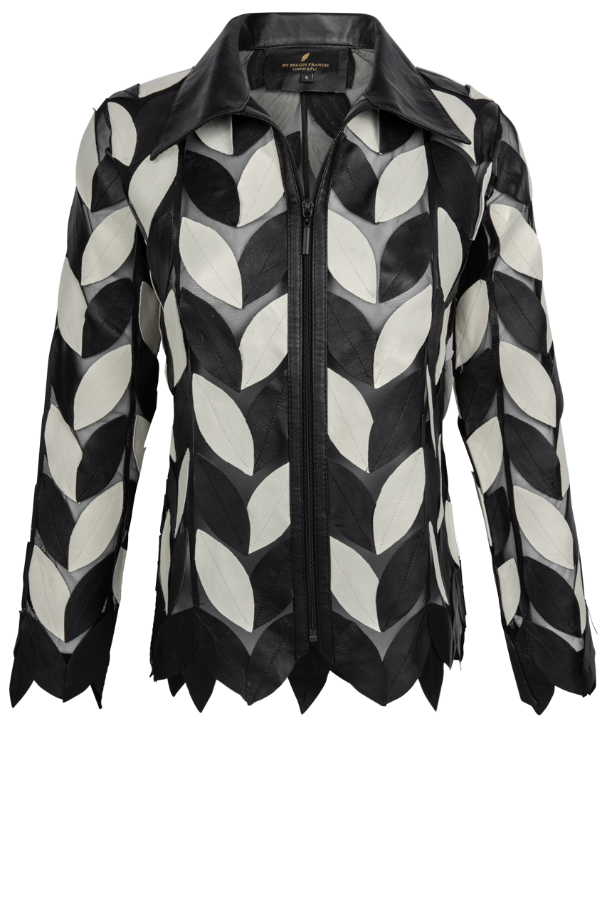 Belgin Francis Black and White Leather Leaf Jacket