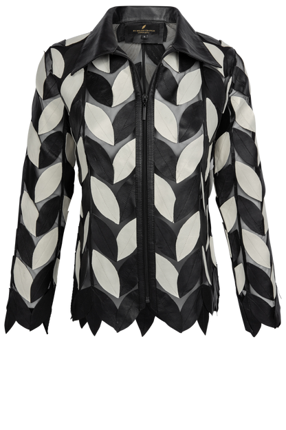 Belgin Francis Black and White Leather Leaf Jacket