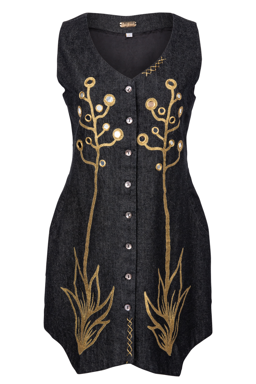 Allie Falcon Gilded Denim Mini Dress