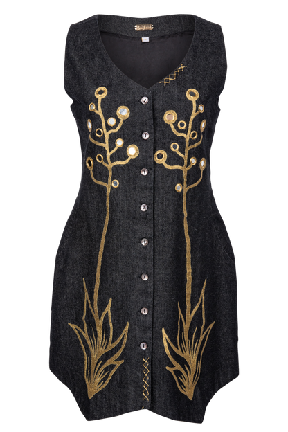 Allie Falcon Gilded Denim Mini Dress