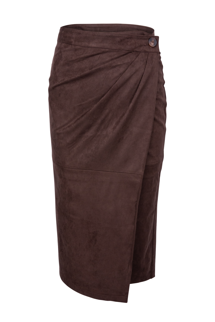 Dolce Cabo Suede Ruched Midi Wrap Skirt