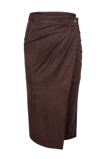 Dolce Cabo Suede Ruched Midi Wrap Skirt