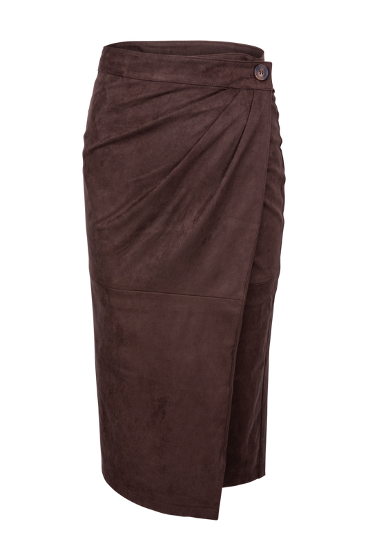 Dolce Cabo Suede Ruched Midi Wrap Skirt