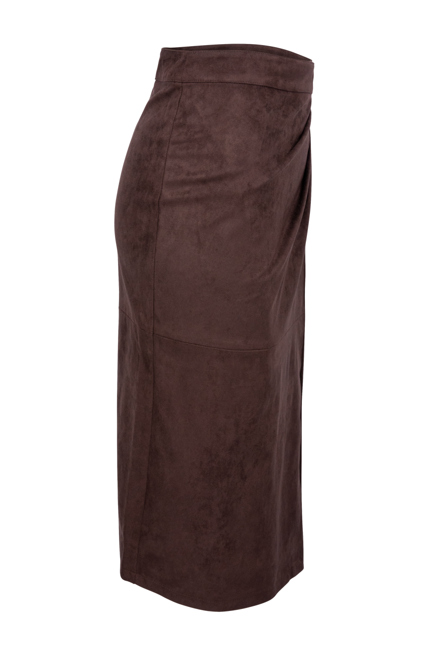 Dolce Cabo Suede Ruched Midi Wrap Skirt