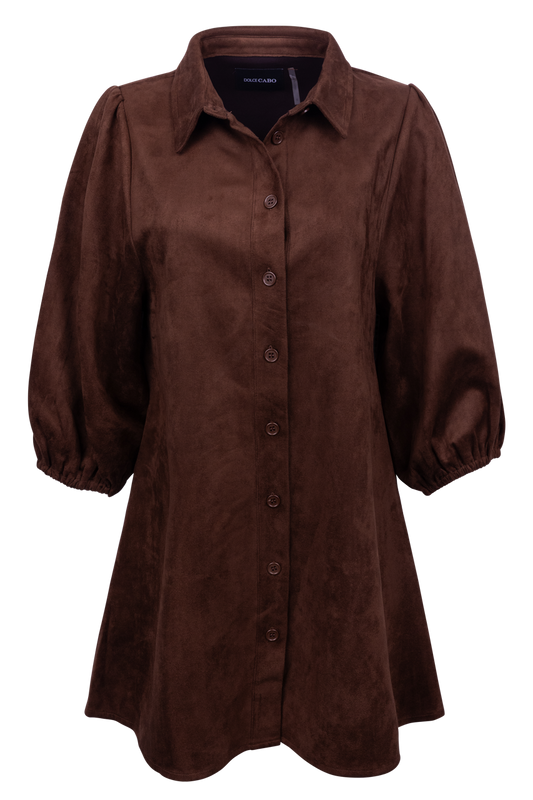 Dolce Cabo Faux Suede Shirt Dress - Brown