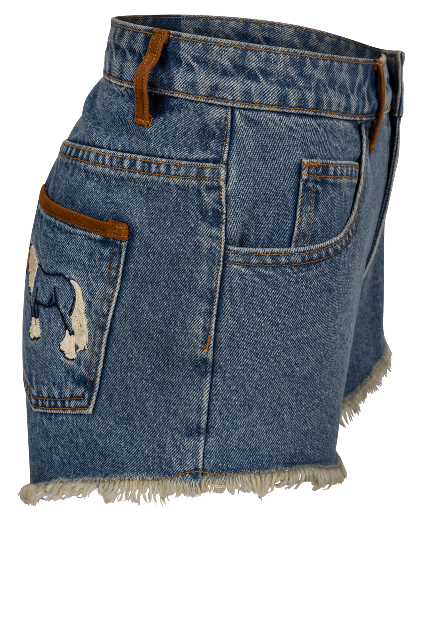 Horse Embroidered Denim Shorts