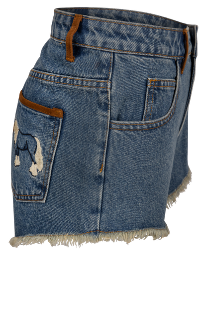 Horse Embroidered Denim Shorts