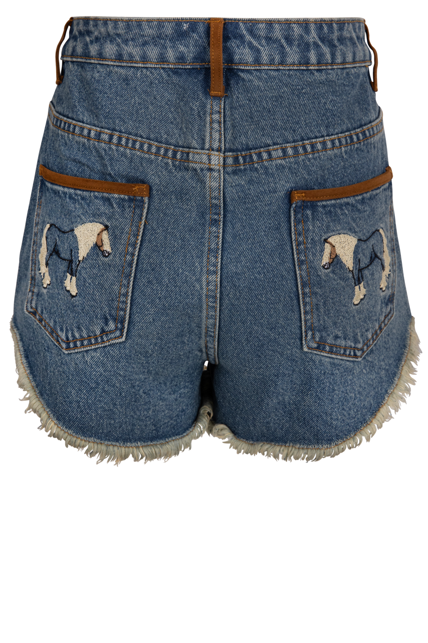 Horse Embroidered Denim Shorts
