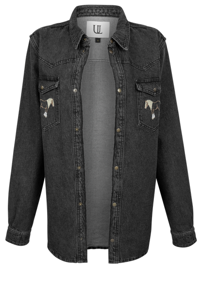 Horse Embroidered Shirt Jacket