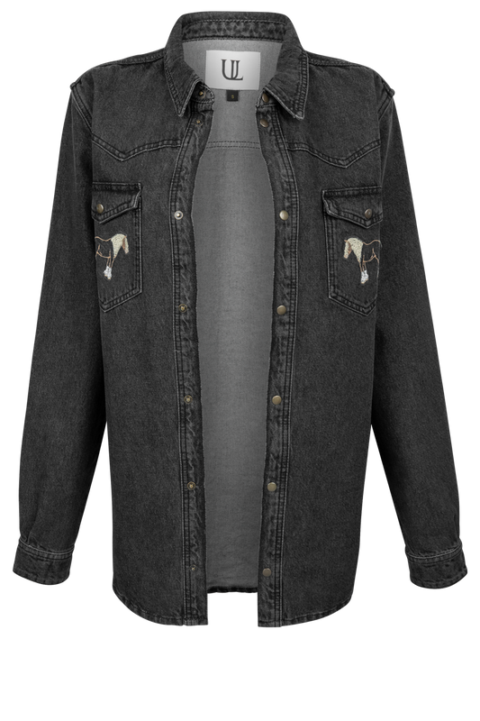 Horse Embroidered Shirt Jacket